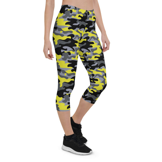 Yellow and Gray Camo Capri Leggings