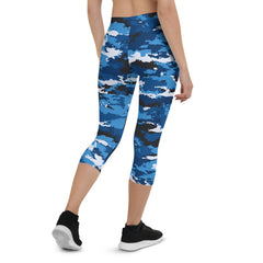 Blue Camo Capri Leggings for Women