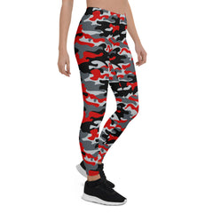 Red and Gray Camo Leggings for Women