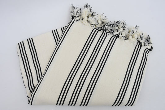 Turkish Beach Towel Black & White Stripe & Detail