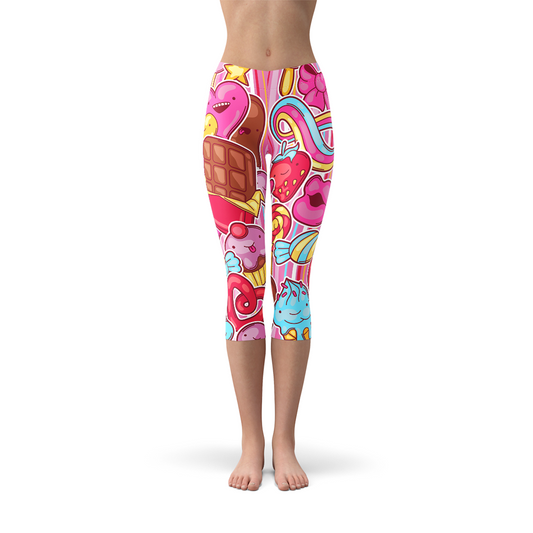 Womens Pink Candy Kawaii Capri Legging