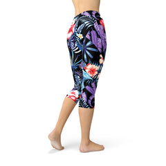 Geometric Tropical Floral Capri Leggings