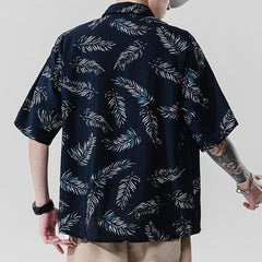 Mens Loose Fit Summer Floral Hawaiian Shirt