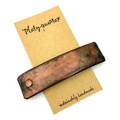 Hammered Antique Copper Leather Barrette - Rustic Texture