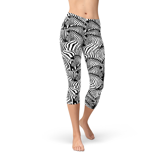 Womens Zebra Stripe Capri Leggings