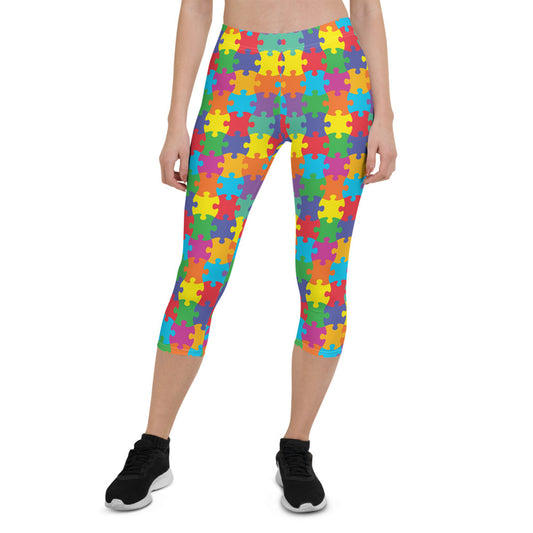 Womens Colorful Jigsaw Puzzle Capri Leggings