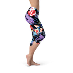 Geometric Tropical Floral Capri Leggings