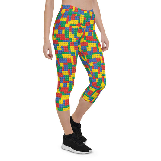 Womens Colorful Building Blocks Capri Leggings