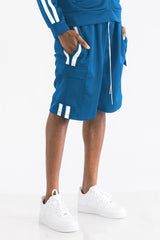 TWO STRIPE CARGO POCKET TRACK SHORTS