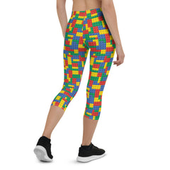 Womens Colorful Building Blocks Capri Leggings