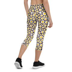 Daisies and Skulls Capri Leggings for Women