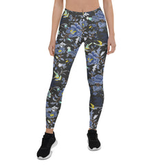 Oriental Floral Leggings on Dark Gray Background