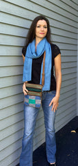 Handmade Blue and Green Suede Cross Body Bag