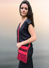 Handmade Black and Red Suede Cross Body Bag