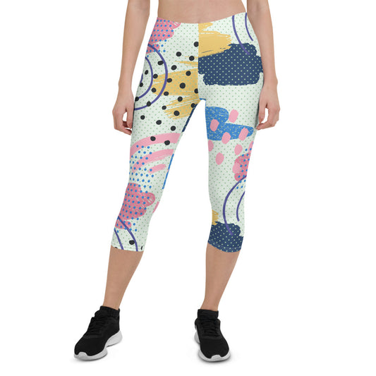 Memphis Pattern Capri Leggings for Women