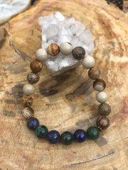 Malachite Chrysocolla & Picture Jasper Stretch Bracelet! Natural Gems!