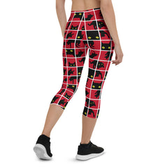 Black Cat Silhouette on Red Capri Leggings