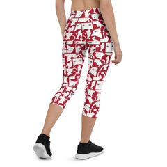 White Cat Silhouette on Red Capri Leggings