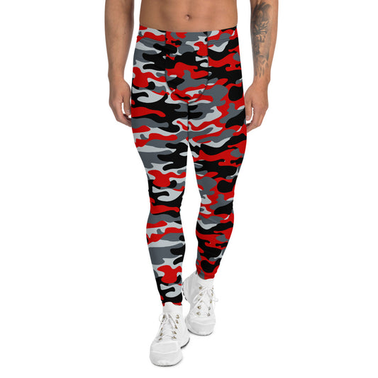 Gray and Red Camo Leggings for Men