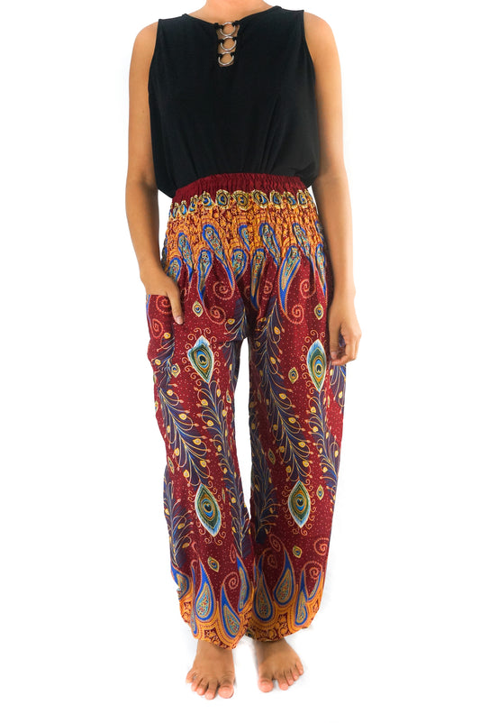 New Burgundy Peacock Boho Hippie Gypsy Pants