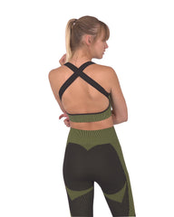 Trois Seamless Sports Bra - Black with Green