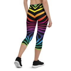 Rainbow Zebra Stripes Capri Leggings