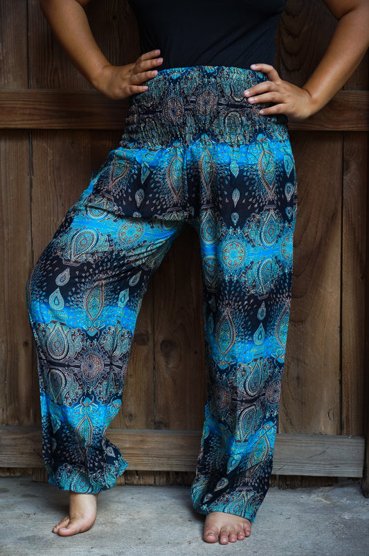 Turquoise Paisley Harem Pants, Hippie Pants, Boho Pants, Paisley Pants