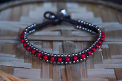 Red Band Boho Silver Anklet