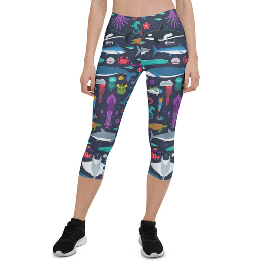 Marine Life Capri Leggings for Women