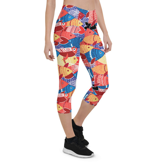 Colorful Fish Capri Leggings for Women