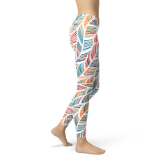 Womens Colorful Feather Fern Leggings