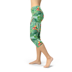 Womens Green Cactus Capri Leggings