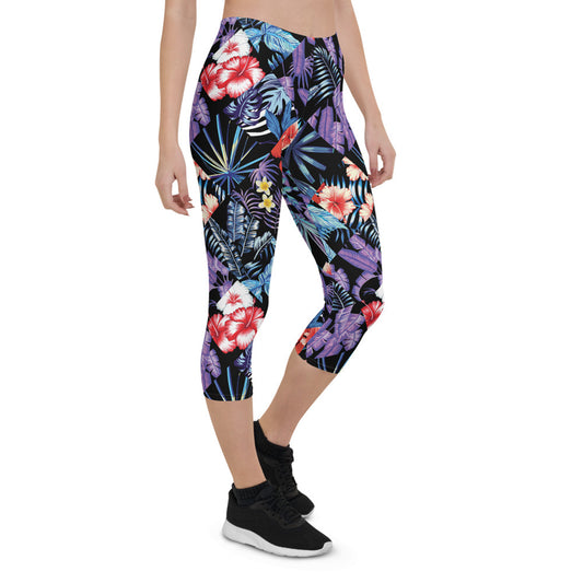 Womens Hawaii Hibiscus Floral Capri Leggings