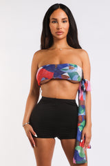 Multiway Retro Paisley Printed Crop Halter Wrap Top One Size RED