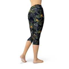 Womens Bird of Paradise Black Capri Leggings