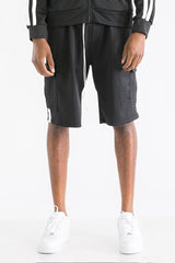 TWO STRIPE CARGO POCKET TRACK SHORTS