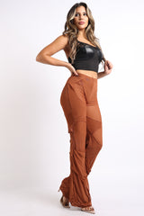 Bell Bottom Yoga Layered Mesh Flared Leg Pants Leggings Mocha S M L