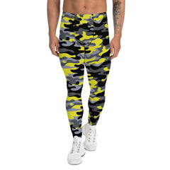 Gray and Yellow Camo Leggings for Men