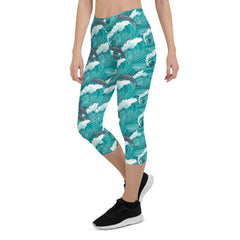 Womens Dolphin and Waves Capri Leggings