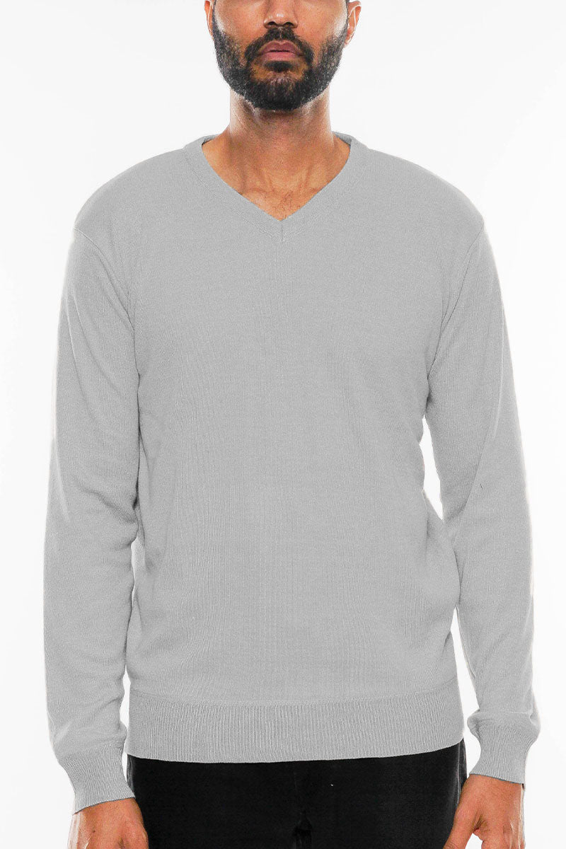 Solid Vneck Knit Pullover Sweater