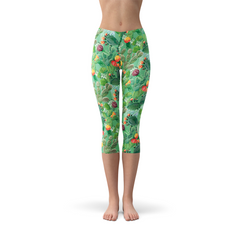 Womens Green Cactus Capri Leggings