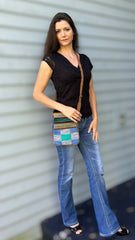 Handmade Blue and Green Suede Cross Body Bag