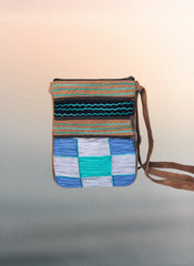 Handmade Blue and Green Suede Cross Body Bag