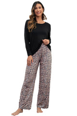 Black Leopard Print High Waist Graphic Pajama Set