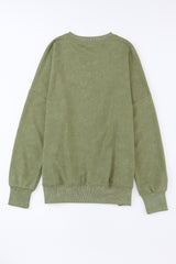 Khaki Plain Drop Shoulder Ribbed Trim Oversized Sweatshirt