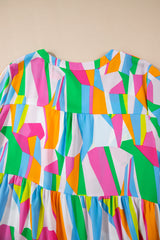 Multicolour Plus Size Vibrant Abstract Print Tiered Ruffle Mini Dress