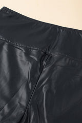 Black Piping Trim Sleek Leather High Waist Leggings