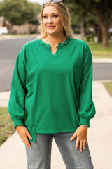 Bright Green Exposed Seam Notched Neck Plus Size Sweatshirt