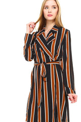 Trench Coat Multi Stripe Long Line Belted Jacket