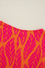 Rose Tropical Leaf Print Smocked Plus Size Dolman Top